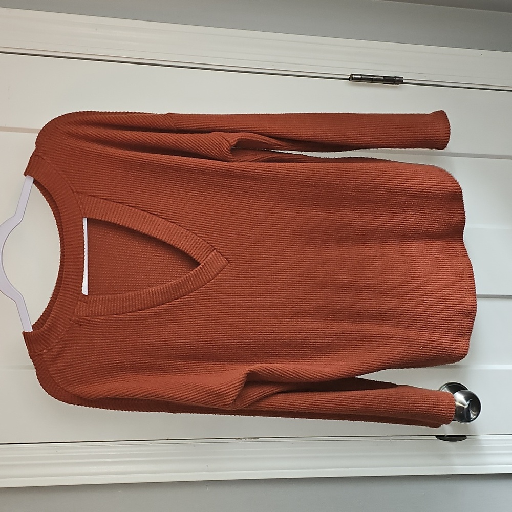 Womens Buckle Black Rust Orange Knit Long Sleeve Top Super Soft Size Extra Small